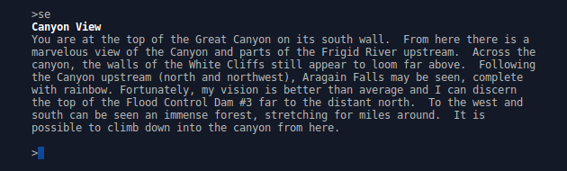 Zork/Dungeon description of the Canyon view