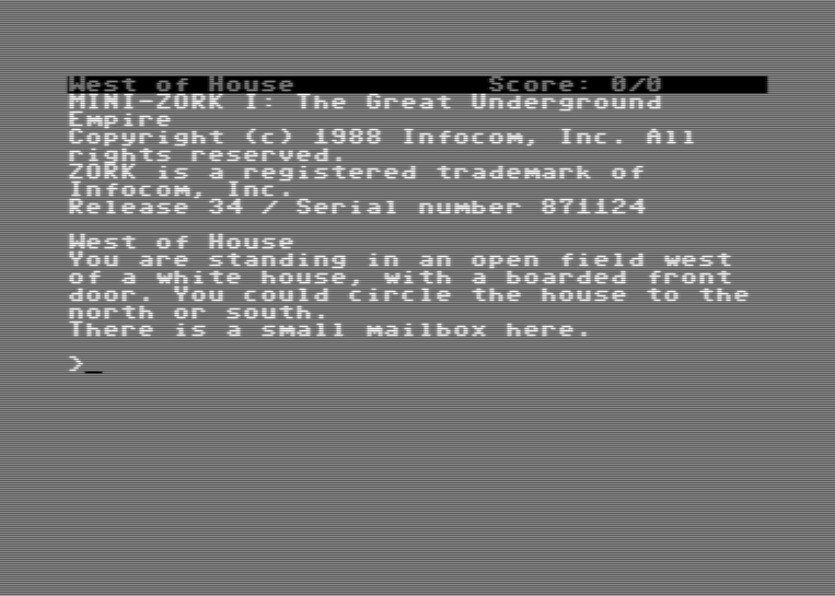 Mini-Zork opening screen on C64