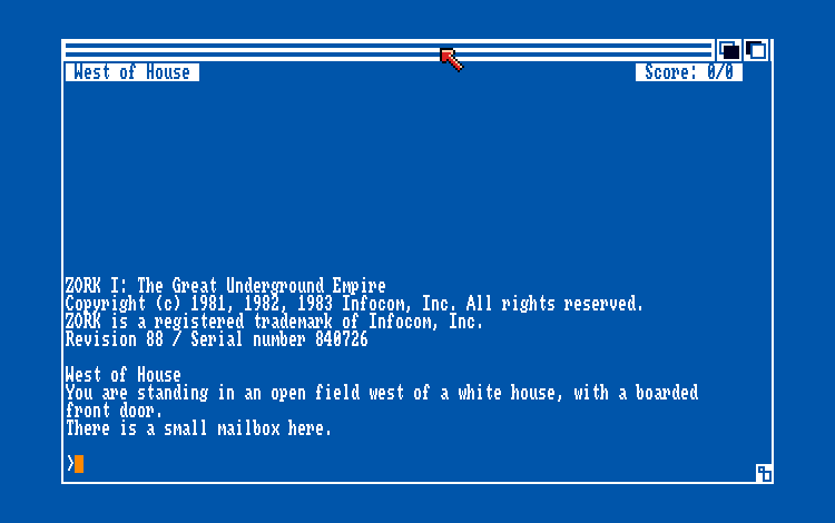 Zork I opening screen on Amiga, Release 88
