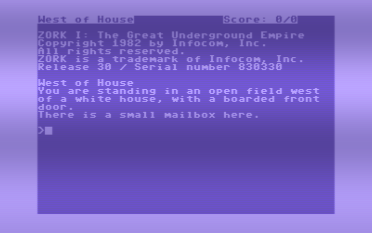 Zork I opening screen on C64, Release 30