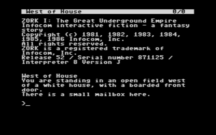 Zork I opening screen on C64, Release 52